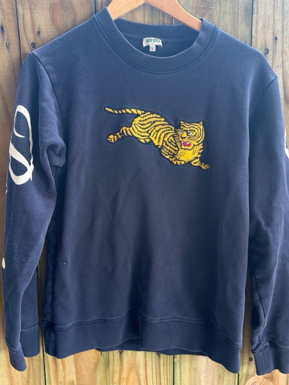 Kenzo Navy Crewneck Sweatshirt with Yellow Tiger Patch